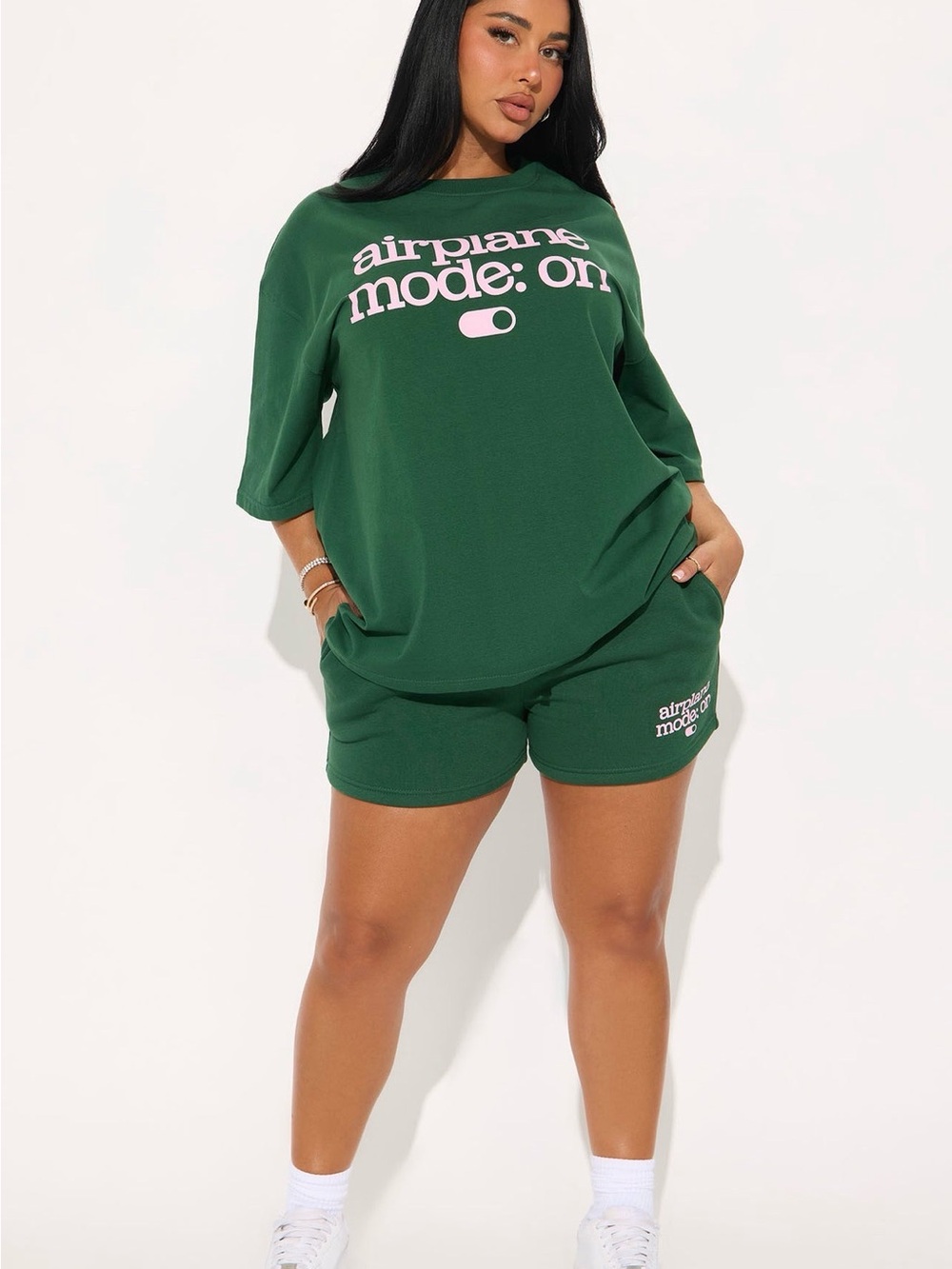 Fashion Nova Green 'airplane mode: on' Two-Piece Set